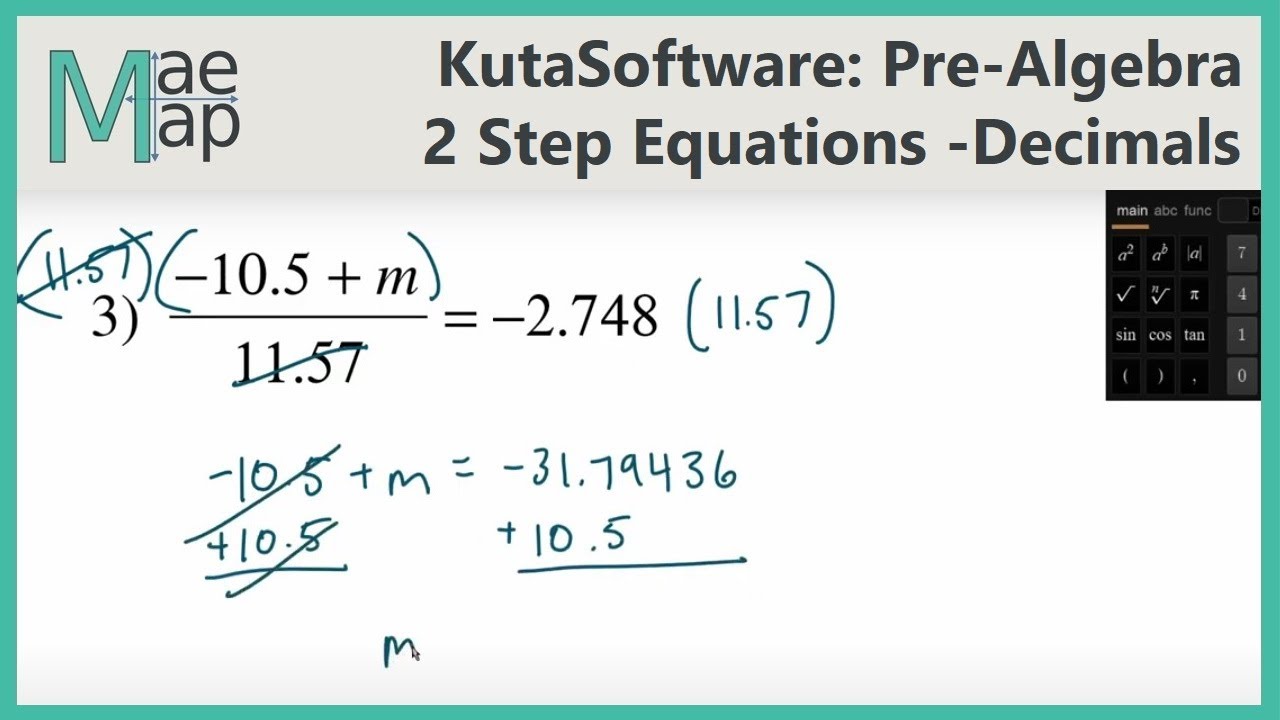 KutaSoftware: PreAlgebra- Two-Step Equations With Decimals