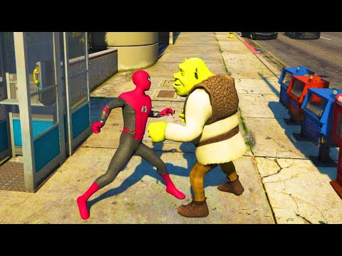 GTA 5 Ultimate Graphics Mod Spiderman VS Shrek Fight