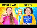 POPULAR VS NERD FOR 24 HOURS! Types Of Students At School! Popular Overnight by 123 GO! CHALLENGE