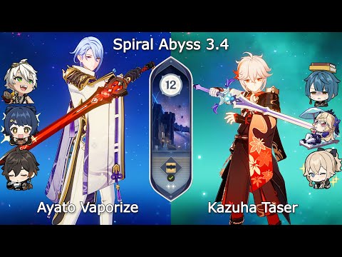 C0 Ayato Vaporize and C1 Kazuha Taser - Spiral Abyss 3.4 Floor 12 Genshin Impact