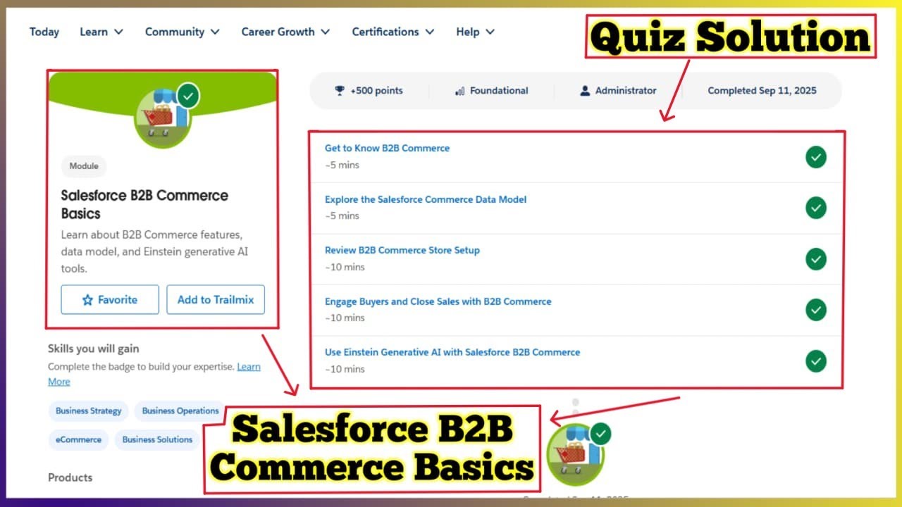 Salesforce B2B Commerce Basics | Salesforce Trailhead | Quiz Solution