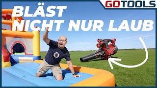 Wie stark sind Akku-Laubbläser wirklich? Der Hüpfburg-Beweis