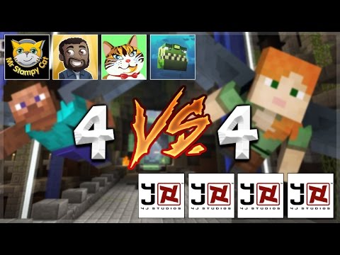 Intense 4v4 Battle: YouTubers vs 4J Studios in Minecraft GLIDE!