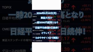 東証大引け速報！日経平均3日続伸し、最高値更新！どうして？理由を解説！ #株式投資 #市場分析 #株価 #投資 #マーケット #トレンド #経済