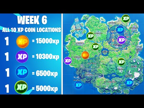 Week 6 Xp Coin Locations! All 10 Xp Coins Week 6 - Fortnite Season 4