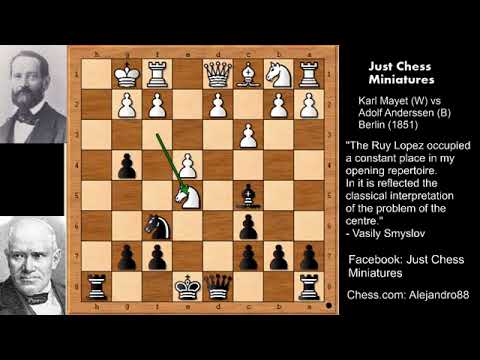 Adolf Anderssen gambits a Bishop and defeats Carl Mayet.