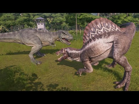 1997 T-Rex VS Giganotosaurus, Spinosaurus, Acrocanthosaurus And More - Jurassic World Evolution
