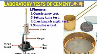 Tests {Laboratory} of cements.Fineness.Consistency.Setting Time.Crushing.Soundness test of cement.