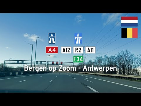 Driving in the Netherlands and Belgium: A4, A12, R2 & A11 E34 from Bergen op Zoom to Antwerpen