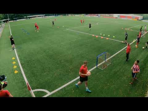 Football training: Warm up exercise - dribbling-passing-goal-course
