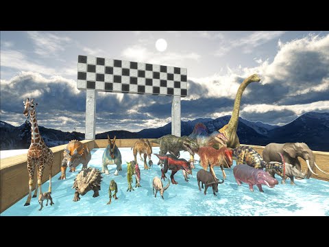 NEW SNOWLAND SPEED RACE ANIMALS VS ALL DINOSAURS FUNNY | Animal Revolt Battle Simulator