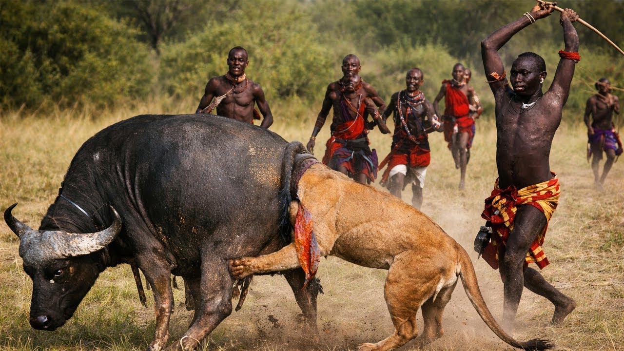 The Maasai Tribe Bravely Rescued Poor Buffalo From The Pursuit Of Lion vs Leopard On Their Territory
