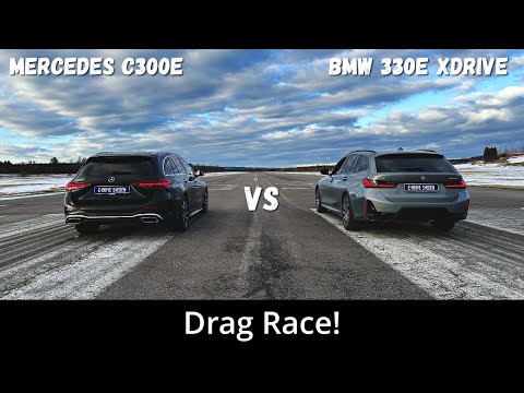 Thumbnail for 2023 BMW 330e xDrive 292hp vs 2022 Mercedes C300e 313hp | Drag Race | 4K by BMW, Mercedes-Benz, Car