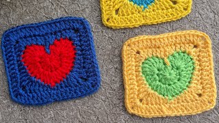 Crochet Solid Heart Granny Square
