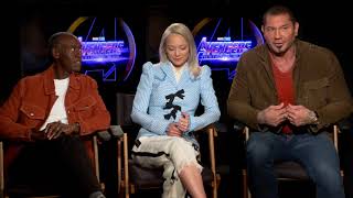 Fun with Dave Bautista, Don, Cheadle, Pom Klementieff Avengers Infinity War full interview video