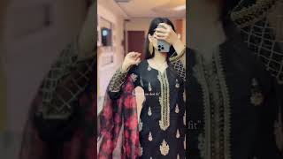 Black Viscose Raw Silk Embroidered Kurta Set with Dupatta - Video 6