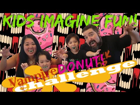 HALLOWEEN VAMPIRE DONUT CHALLENGE! WE ALL FAILED THE CHALLENGE! KIDS IMAGINE FUN!