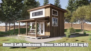 Small Loft Bedroom House 13x16 ft (215 sq ft) | Compact 4x5m Two-Level Tiny Home Design