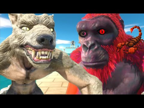 Red Kong + mutant primates team Vs Mutant Werewolf Team - Animal Revolt Battle Simulator - ARBS !!