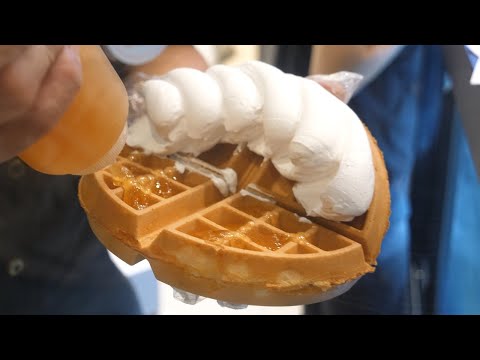 Big Size Waffle Cream Cheese with Whipped Cream - Korean Street Food