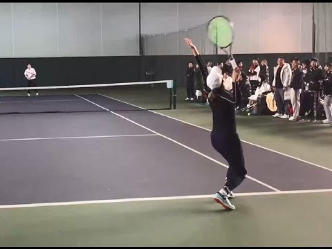 【Tennis】The girl's serve is so aggressive and powerful. Do you think they are USTA 4 0?