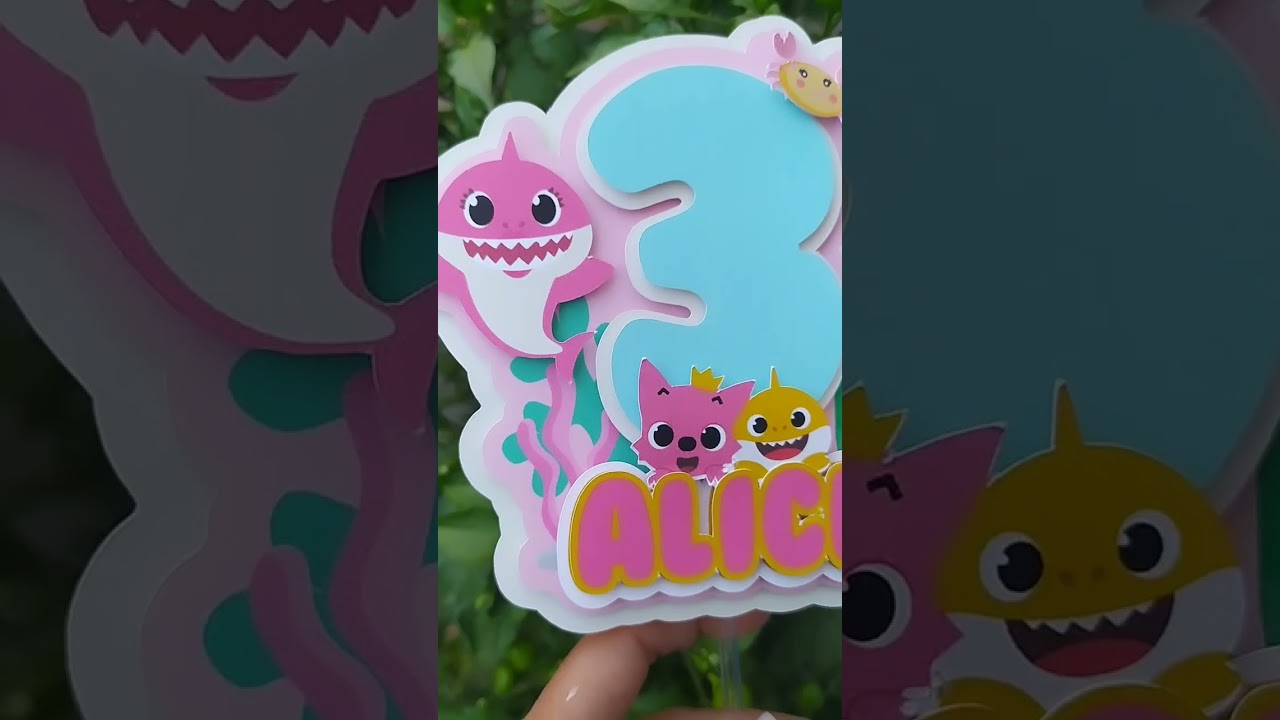 Topo de bolo #babyshark. #papelariapersonalizada #topodebolo #topperdebolo #silhouette