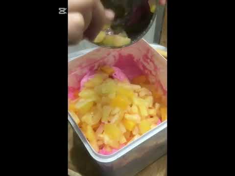 Strawberry Ice Cream with fruit cocktail  #ice #fruit  #fruitsalad t  cream