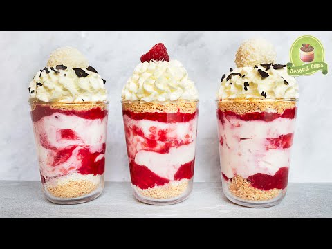 Raspberry Raffaello Dessert Cups 🥥 Raspberry Marble Mousse Cups - Summer Dessert Cups ☀️