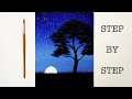 Easy Night Sky for Beginners | Acrylic Painting Tutorial Step by Step ( ENG SUB )