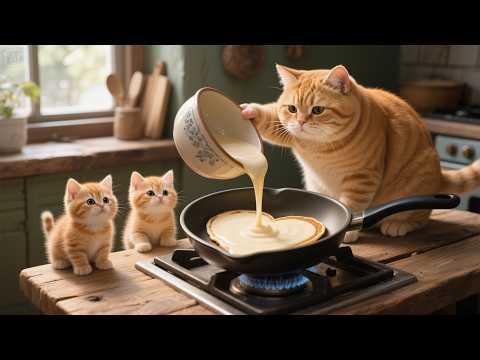 Mama Cat Baked Pancakes For Her Kittens! 🐾🍯Heartwarming Moment❤️