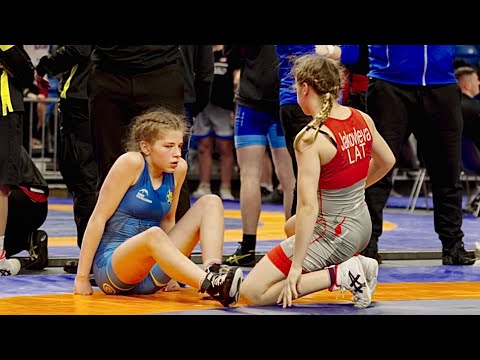U15 Anastasija Jakovleva (LAT) vs Amalia Hedlund (SWE) 50kg. Women girls wrestling tournament. B-cam