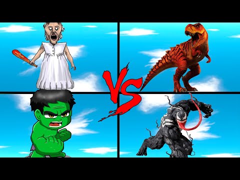 Battle Royale Hulk VS Venom VS T REX VS Granny | Animal Revolt Battle Simulator