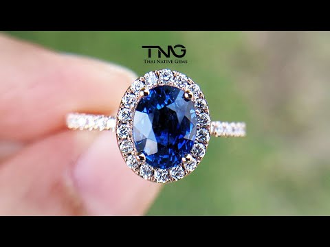 GIA Certified 2.03 carats Vivid Cornflower Blue Sapphire Halo Diamond Engagement Ring 18K Rose Gold