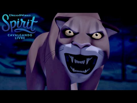 Spirit e Lucky afugentam um leão da montanha | SPIRIT: CAVALGANDO LIVRE | Netflix