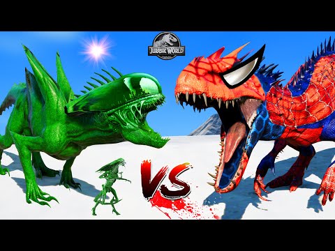 🌍Jurassic World Evolution🌍 Green Xenoraptor Vs Spiderman I-Rex,Spiderman Godzilla Dinosaurs Fight !!