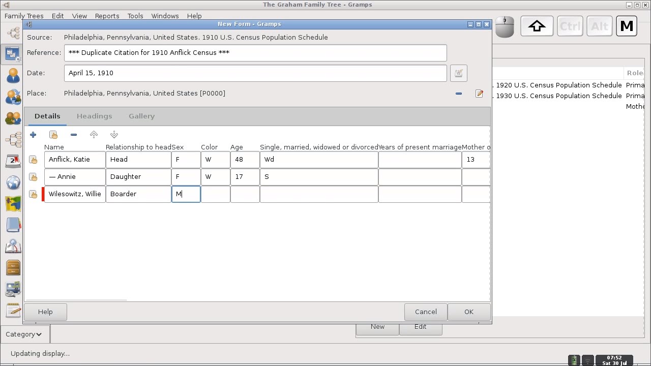 GRAMPS: Using the Form Gramplet
