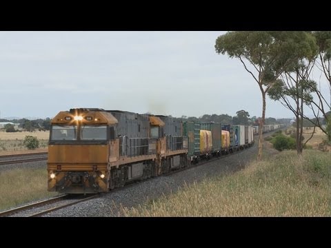 Australian diesel locomotives and a long freight train - Railways, Railroads & Trains
