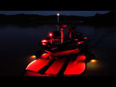 Loading bass boat at night with Bluewater LED lights