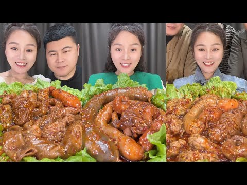 Mukbang Challenge:Eat roll 🥐 intestine belly braised pork belly #porkbelly #mukbang #eatingsounds 