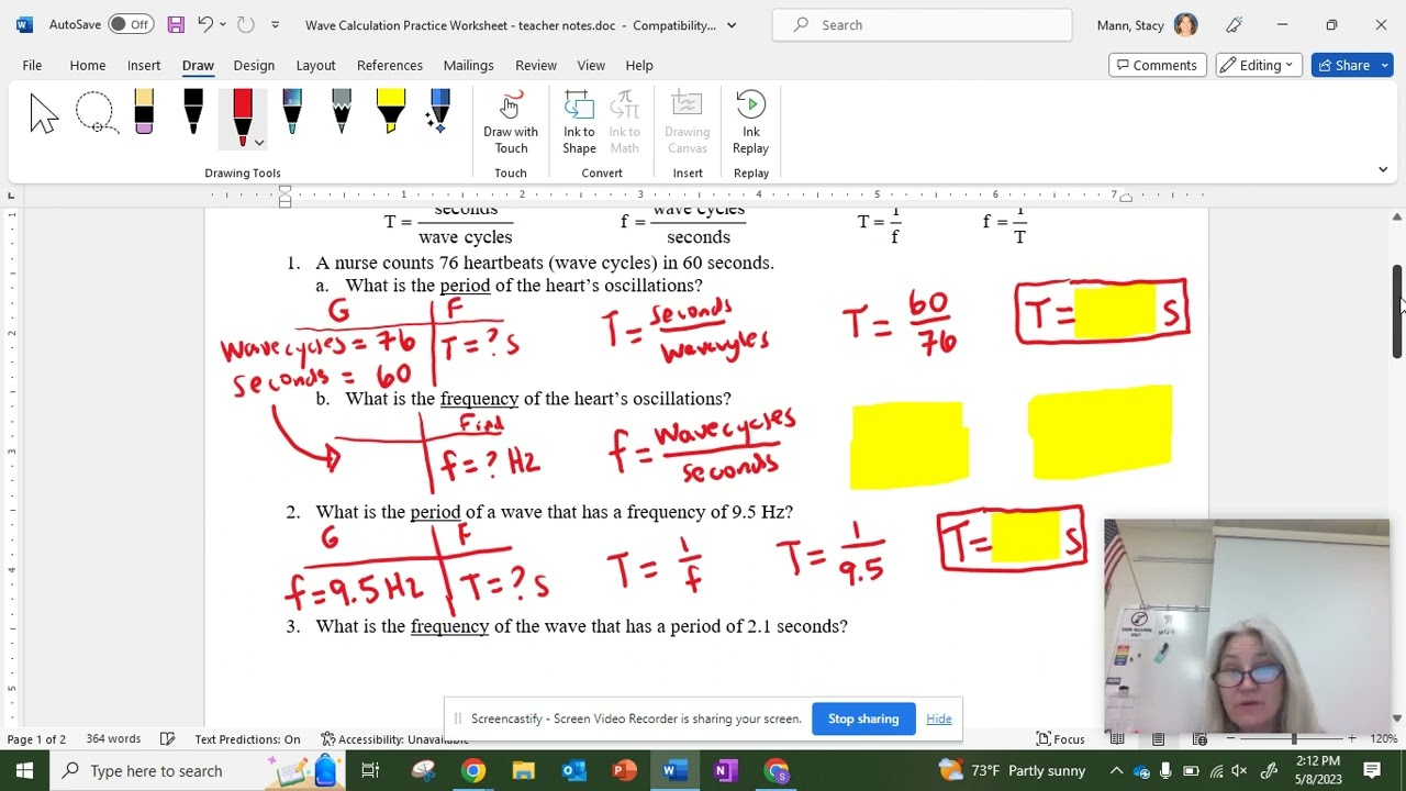Wave Calculation Practice Worksheet Example Video