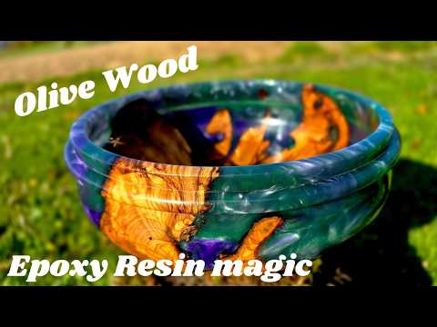 Relaxing ASMR Woodturning – Olive Wood & Epoxy Resin Bowl | No Talking