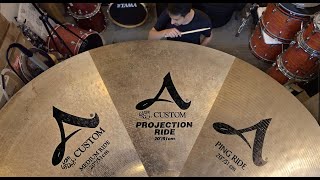 Video thumbnail for 20" Zildjian A Ride Cymbals Compared: A Custom Medium; Projection; Ping Ride; 16" Crash; 14" Hi Hat by SIC MIC