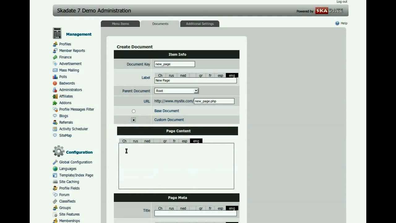 SkaDate Custom Page Creation (Prior to SkaDate X)