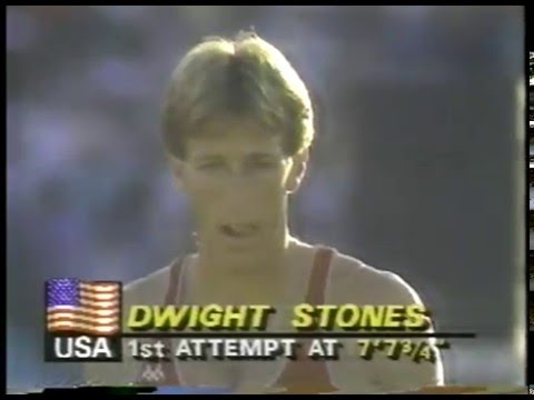 Olympics - 1984 Los Angeles - Track & Field - Mens High Jump Finals - USA Dwight Stones - Final Jump