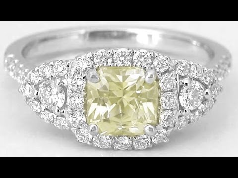 Radiant Yellow Sapphire Ring - 1.57 ctw with Diamond Halo in 18k white gold (YR-100)