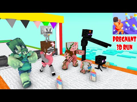 Monster School:  Pregnant 3D Run Challenge - Minecraft Animation