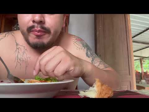 Persistent cat steals bread from the table in El Pangui, Ecuador