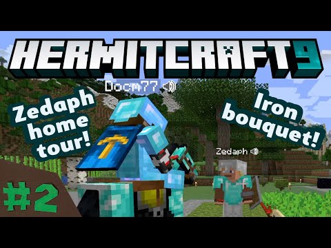 HermitCraft 9 ep 2: Zedaph home tour! Iron bouquet from Docm77! Starter houses!
