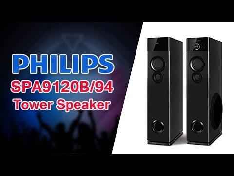 Black wood + steel philips 2.1 tower speaker, 120w