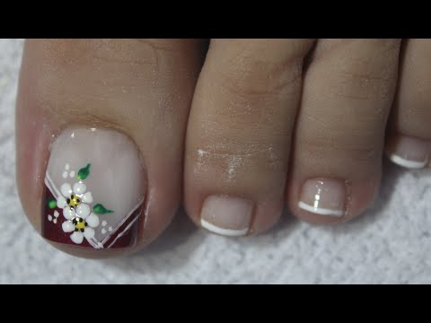 DISEÑO DE UÑAS PARA PIES FLORES Y FRANCES PRINCIPIANTES – FLOWERS NAIL ART – FRENCH NAIL ART – NLC